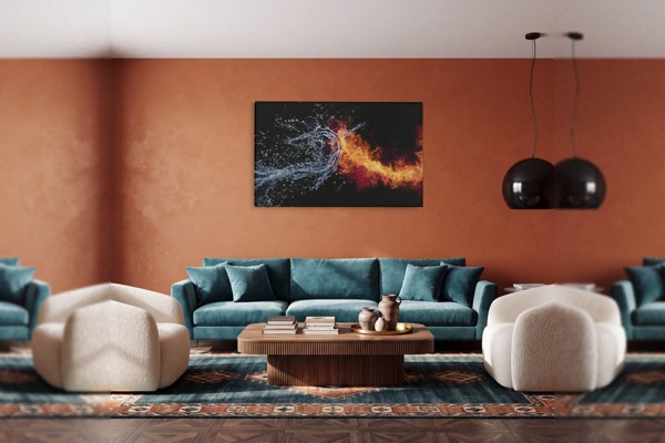 Fire and Ice Abstract Canvas Print - on the wall in a room interior