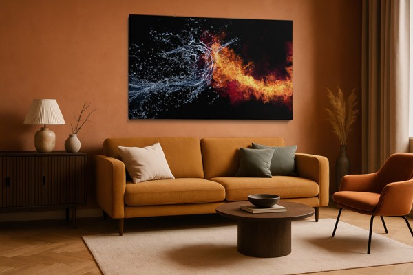 Fire and Ice Abstract Canvas Print - on the wall in a room interior