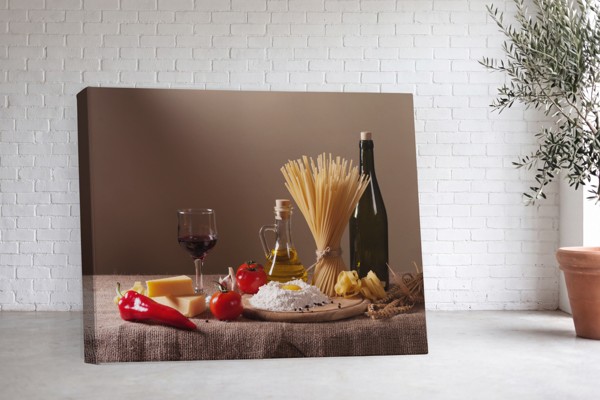 Olive Oil and Pasta Canvas Print - on the wall in a room interior