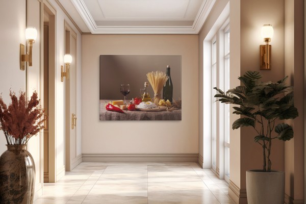 Olive Oil and Pasta Canvas Print - on the wall in a room interior