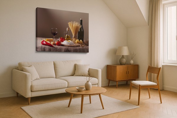Olive Oil and Pasta Canvas Print - on the wall in a room interior