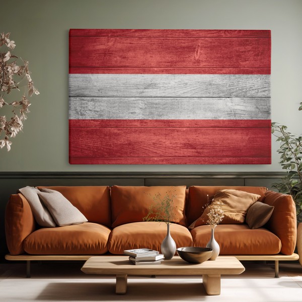 White Flag with Red Stripe Canvas Print - on the wall in a room interior