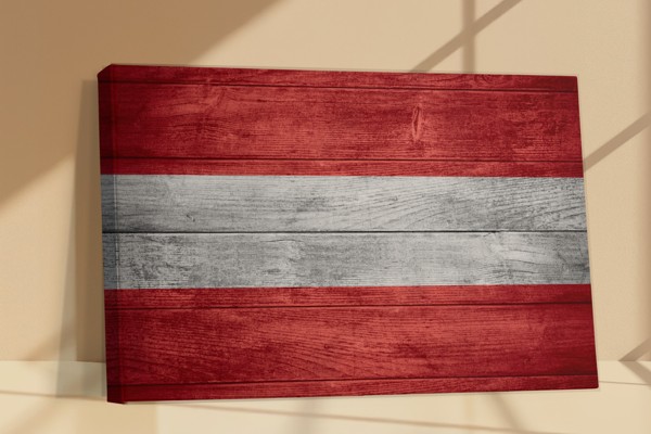 White Flag with Red Stripe Canvas Print - on the wall in a room interior