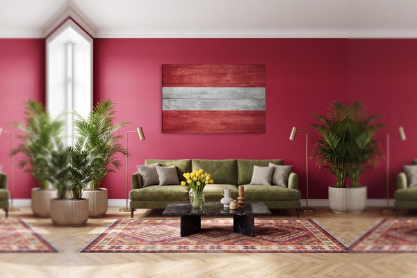 White Flag with Red Stripe Canvas Print - on the wall in a room interior