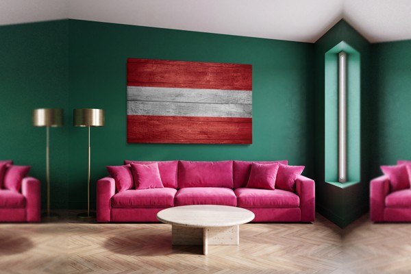 White Flag with Red Stripe Canvas Print - on the wall in a room interior