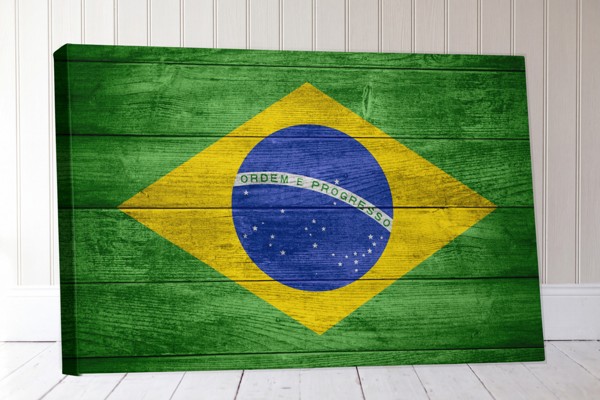 Lienzo Bandera Brasileña Emblema - en la pared de un interior