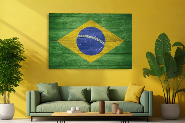 Lienzo Bandera Brasileña Emblema - en la pared de un interior