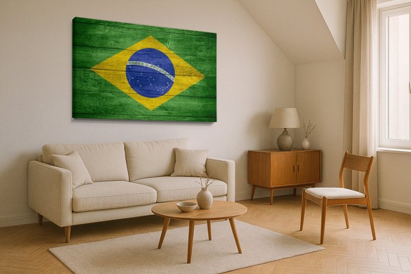 Lienzo Bandera Brasileña Emblema - en la pared de un interior