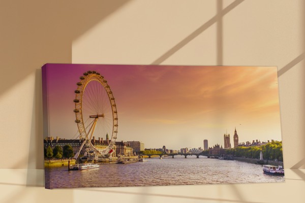 London Eye és Thames-part vászonnyomat - a falon, enteriőrben