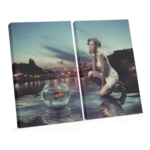 Woman in Water Collage Canvas Print