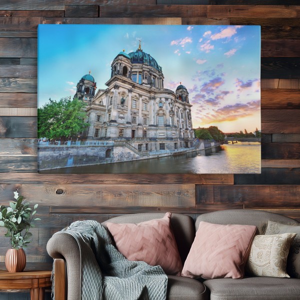 River Prayer Castle Reflection Canvas Print - on the wall in a room interior