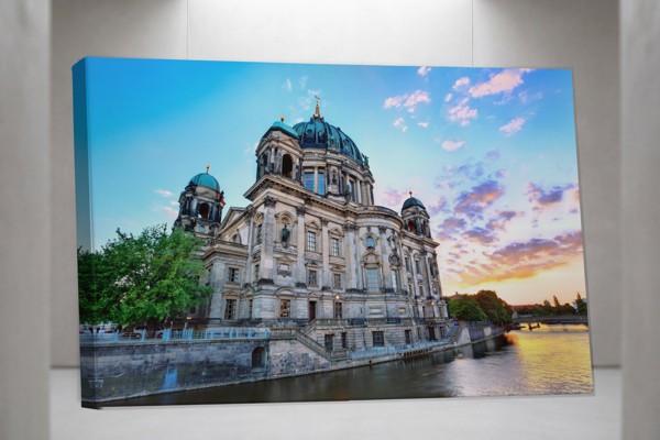 River Prayer Castle Reflection Canvas Print - on the wall in a room interior
