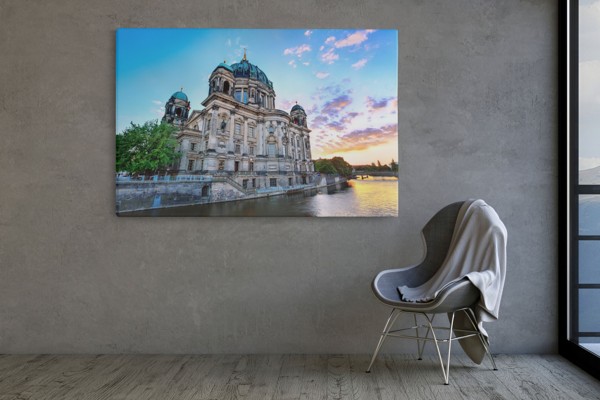 River Prayer Castle Reflection Canvas Print - on the wall in a room interior