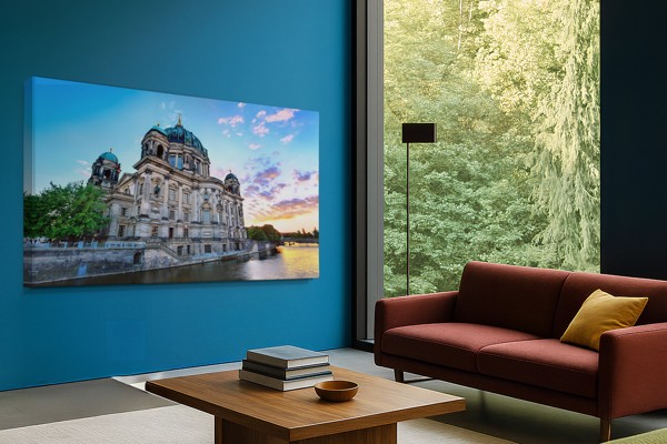 River Prayer Castle Reflection Canvas Print - on the wall in a room interior