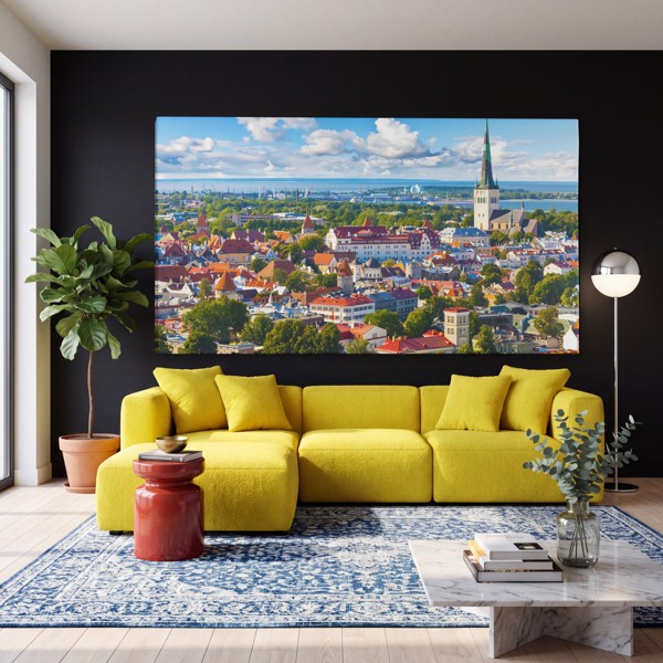 Tallinn Old Town Rooftops Canvas Print - on the wall in a room interior