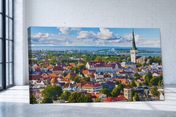 Tallinn Old Town Rooftops Canvas Print - on the wall in a room interior