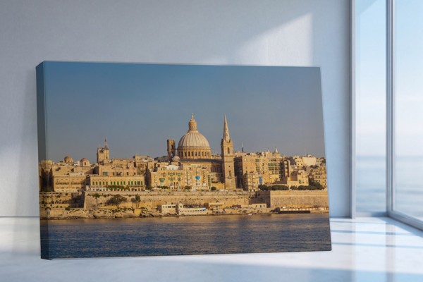 Golden Domed City Canvas Print - on the wall in a room interior