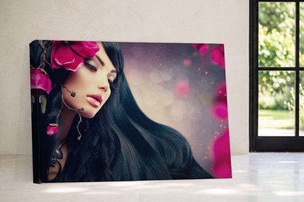 Woman with Flowing Hair Canvas Print - on the wall in a room interior