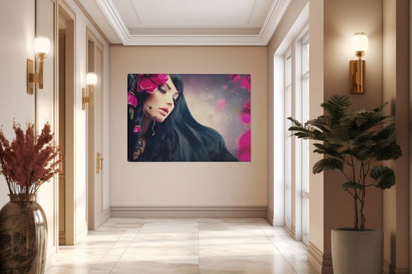 Woman with Flowing Hair Canvas Print - on the wall in a room interior