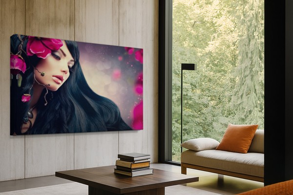 Woman with Flowing Hair Canvas Print - on the wall in a room interior