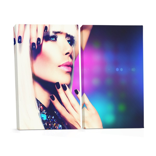 Neon Portrait Canvas Print - Woman in Pink and Blue Light