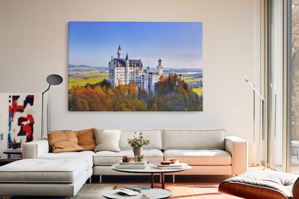 Castelul Neuschwanstein pe Deal - Tablou pe Pânză - pe perete într-un interior