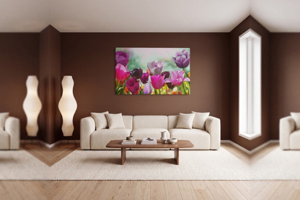 Impressão em Tela Vale de Tulipas - na parede num interior