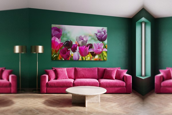 Impressão em Tela Vale de Tulipas - na parede num interior