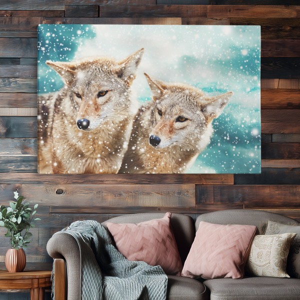 Sniega vilks ziemas savvaļā - audekla prints - uz sienas telpā