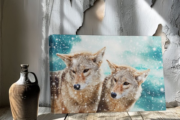 Sniega vilks ziemas savvaļā - audekla prints - uz sienas telpā