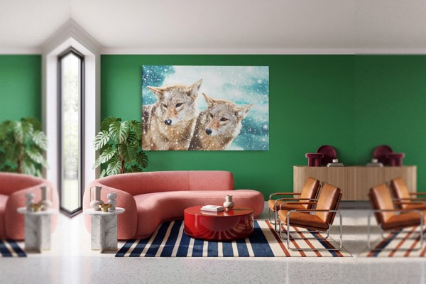 Sniega vilks ziemas savvaļā - audekla prints - uz sienas telpā