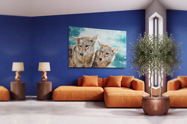 Sniega vilks ziemas savvaļā - audekla prints - uz sienas telpā