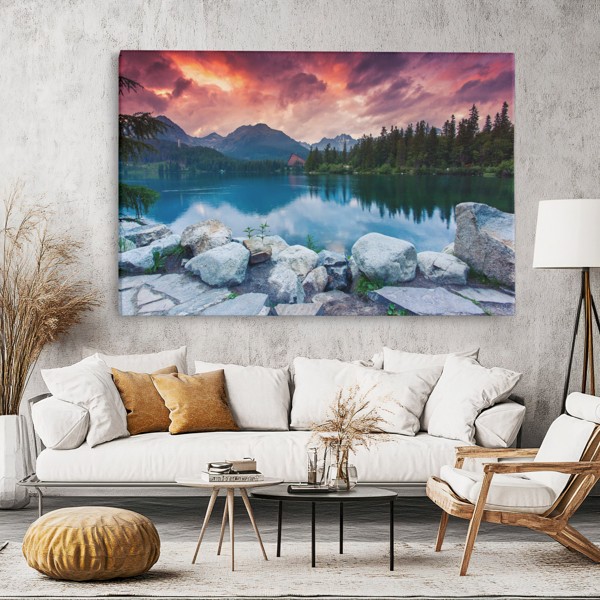 Lakeside Idyll Leinwanddruck - Ruhige Wasserlandschaft - an der Wand in einem Raum