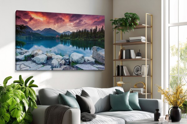 Lakeside Idyll Leinwanddruck - Ruhige Wasserlandschaft - an der Wand in einem Raum