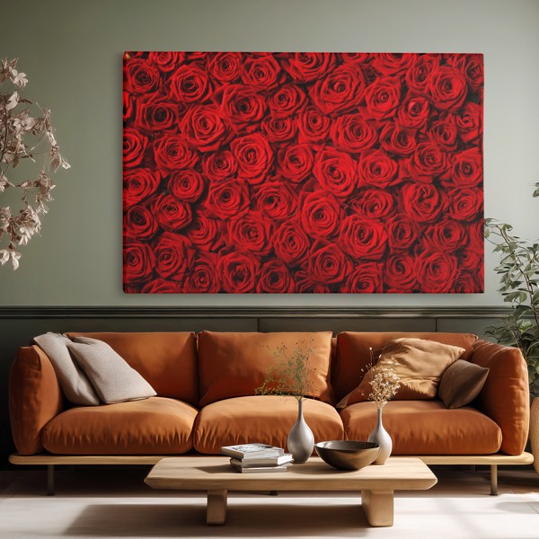 Bouquet de Roses Toile - Fleurs Rose Pâle - au mur dans un intérieur