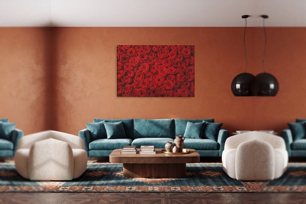 Bouquet de Roses Toile - Fleurs Rose Pâle - au mur dans un intérieur