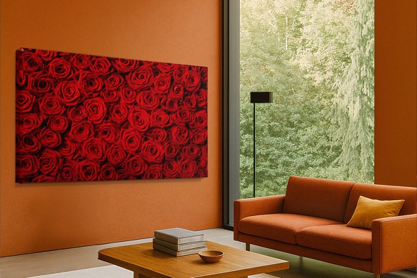 Bouquet de Roses Toile - Fleurs Rose Pâle - au mur dans un intérieur