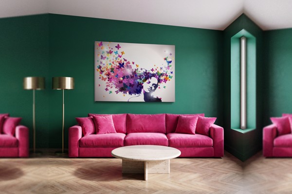 Toile Femme aux Papillons - au mur dans un intérieur