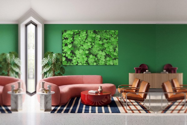 Mjuk rosa och vit blombukett på canvas - på väggen i ett rum