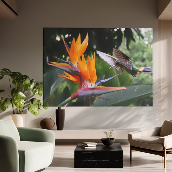 Birds and Flowers Canvas Print - on the wall in a room interior