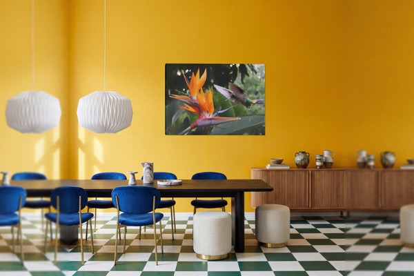 Birds and Flowers Canvas Print - on the wall in a room interior
