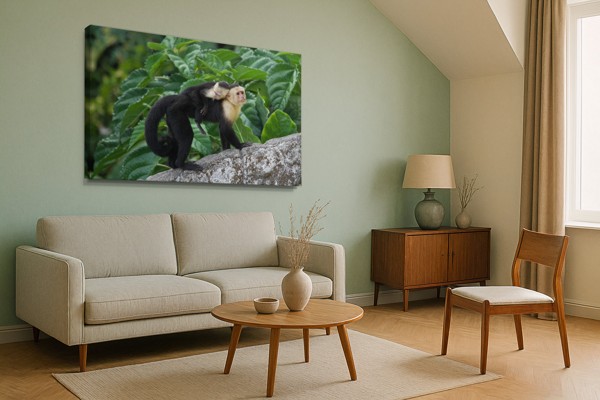 Mother and Baby Monkey Canvas Print - on the wall in a room interior