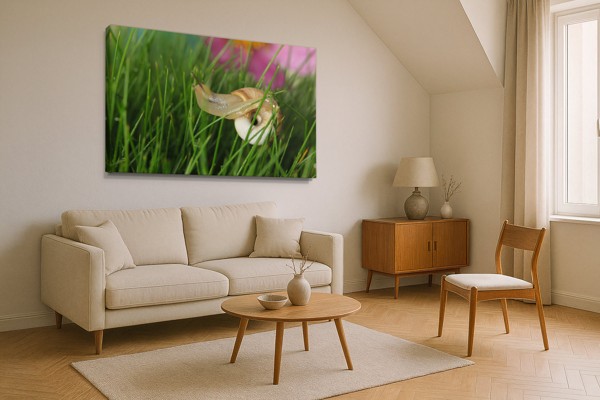 Tuinflora op Gras Canvas Print - aan de muur in een interieur
