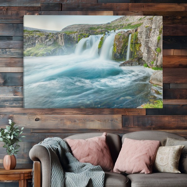 Water Collision Canvas Print - Dynamic Splash Art - on the wall in a room interior