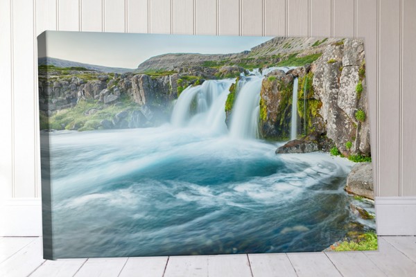 Water Collision Canvas Print - Dynamic Splash Art - on the wall in a room interior