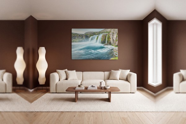Water Collision Canvas Print - Dynamic Splash Art - on the wall in a room interior