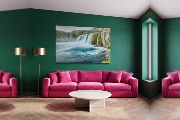 Water Collision Canvas Print - Dynamic Splash Art - on the wall in a room interior