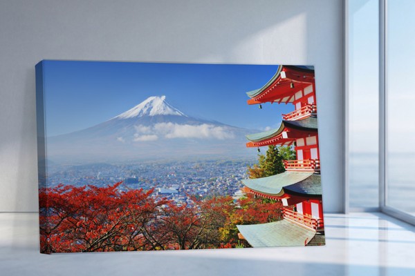Japonų miesto ir kalno canvas spausdinys - ant sienos interjere