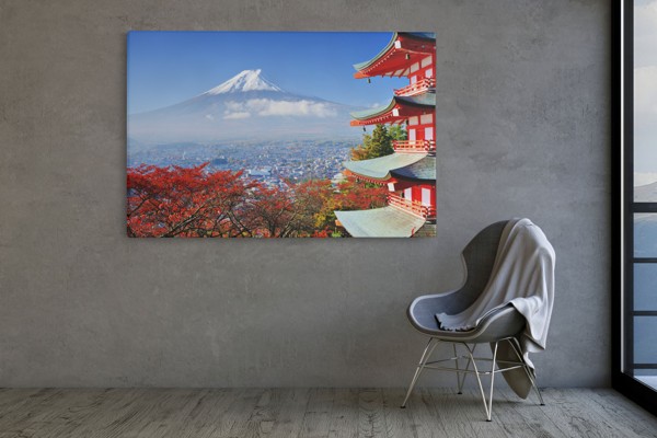 Japonų miesto ir kalno canvas spausdinys - ant sienos interjere