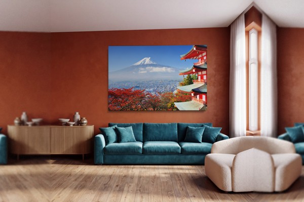 Japonų miesto ir kalno canvas spausdinys - ant sienos interjere
